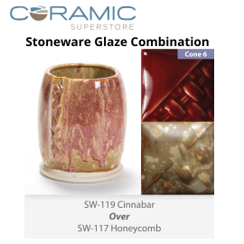 Cinnabar SW-119 over Honeycomb SW-117 Stoneware Glaze Combination Cinnabar SW-119 over Honeycomb SW-117 Stoneware Glaze Combination